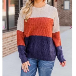 Pink Lily Navy Colorblock Sweater SMALL